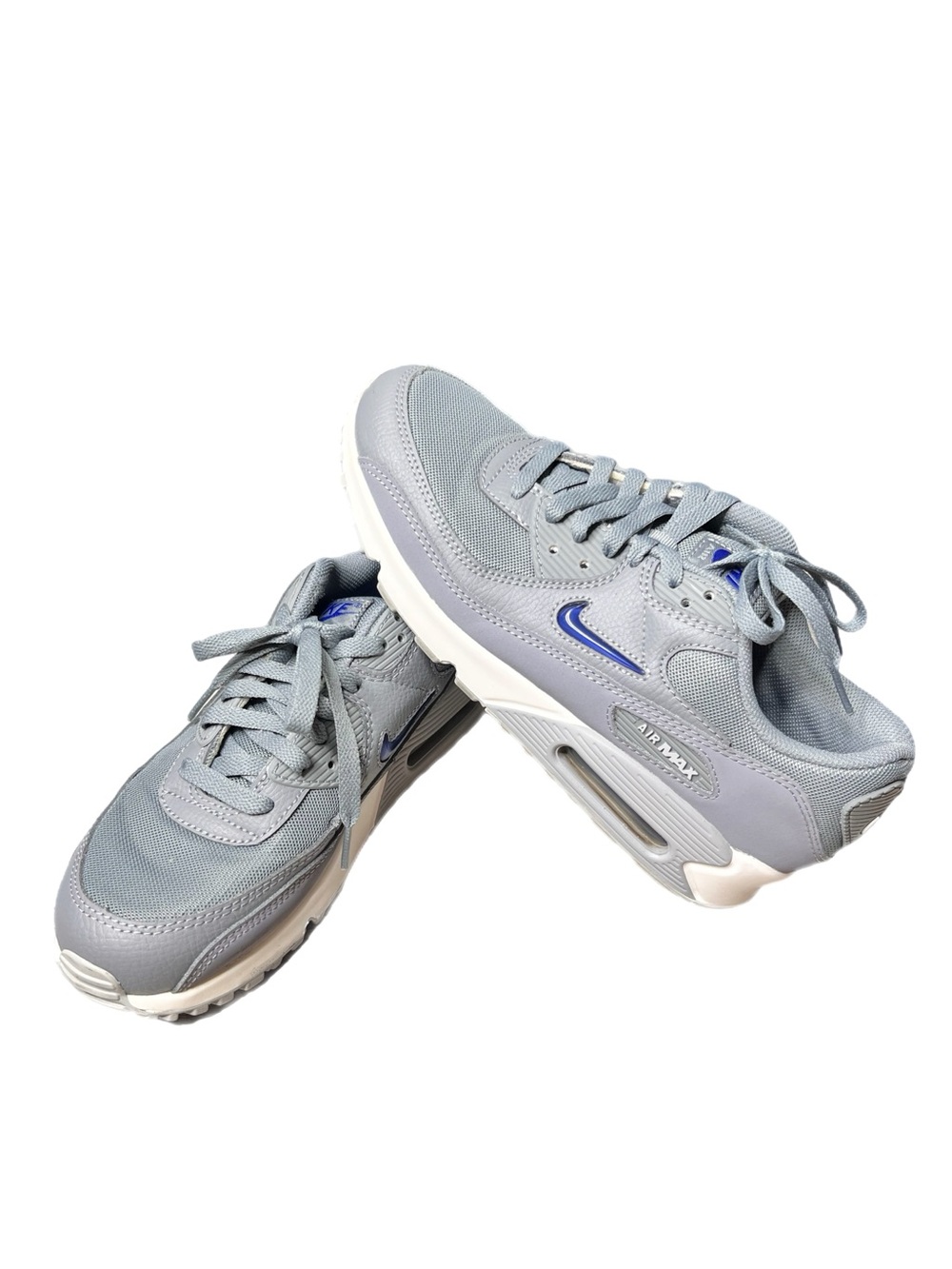 Nike Men's Air Max 90 Jewel Swoosh - Light Grey with Blue Swoosh